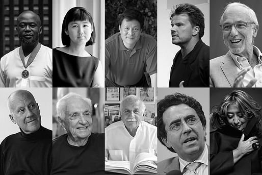 The ten wealthiest architects according to therichest.com (clockwise, from top left): David Adjaye, Maya Lin, Kongjian Yu, Bjarke Ingels, Renzo Piano, Zaha Hadid, Santiago Calatrava, Moshe Safdie, Frank Gehry, and Norman Foster.
