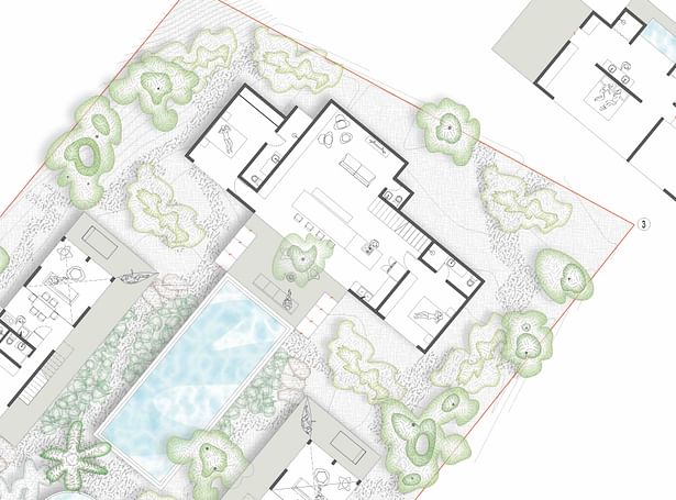 Architect's AutoCAD plans imported in Illustrator for presentation drawing embellishment 