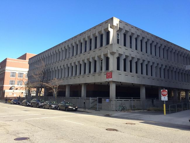 No love for middle-aged béton brut: the iconic Fogarty building in Providence, RI has been scheduled to meet the wrecking ball this year. (Photo: James Baumgartner / RIPR)