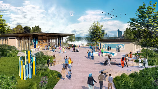 Niagara Falls State Park Visitor Center - "The new 29,000-square-foot center will include visitor orientation, lobby, interactive exhibits, gift shop, dining, and outdoor terraces and overlook.". Image provided by GWWO Architects