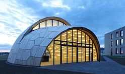 Robots assemble a domed timber pavilion designed by the universities of Stuttgart and Freiburg
