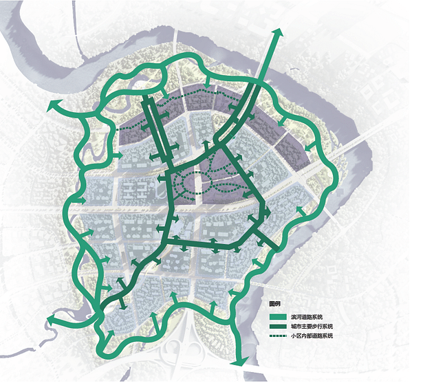 A complete network facilitating road and walking traffic