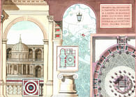 2004 - Bramante's Tempietto courtyard proposal. Watercolor rendering.
