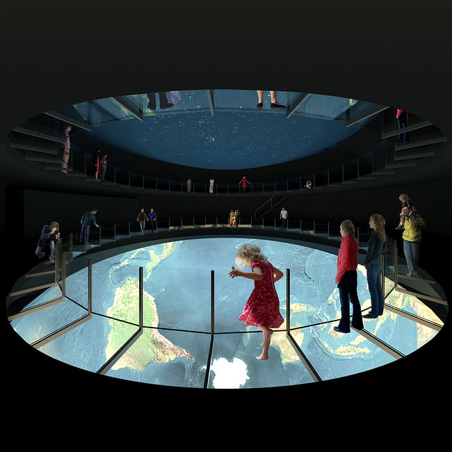 Inside the Earth Theater, which was designed as an inverse planetarium. Image courtesy of Shift Architecture Urbanism. 