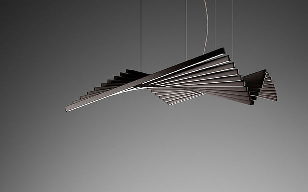 Rhythm oscillating light fixture used in Entrance Lobby by Vibia