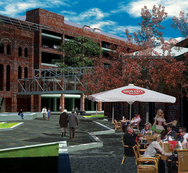 Central plaza space and microbrewery