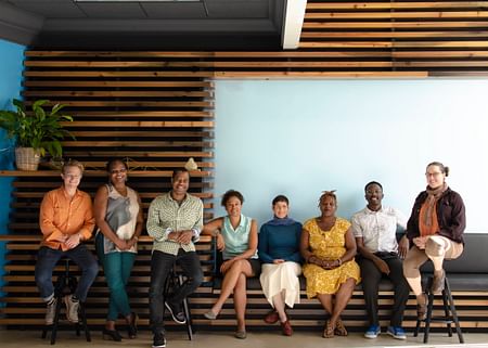 The Designing Justice + Designing Spaces team with co-founders Kyle Rawlins and Deanna Van Buren third and fourth from the left. Photo by Oretola Thomas.