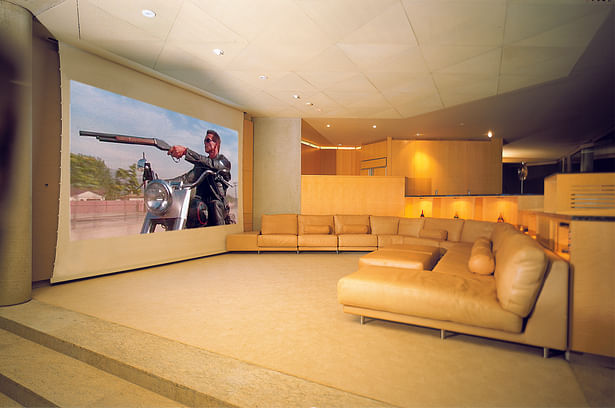 Open Plan main floor overall 3000 Sq Ft / 279 M2. Cinema Area approx 680 Sq ft / 63 M2 HD Vision screen width 14 Ft / 4267mm. Hi-Definition in 1996 using Japanese MUSE HD System. Leader LHF Sound System: 28,000 watts Leader-Dolby Labs Professional. Total Sound System Speaker weight: 3550 Lbs / 1614 Kg Amplifiers: 16 @ 28,000 watts. System sounds and feels like a premium Hollywood World-Class Studio