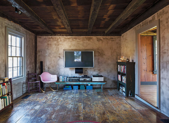 The interior of Grainger, the 18th-century farmhouse used mostly for watching TV. 