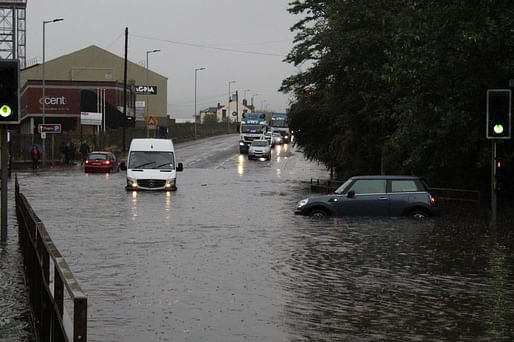 Flooding from Storm Bronagh on the A6178 Sheffield Road on September 20, 2018. Bronagh brought the worst flooding to the city of Sheffield in eleven years. Photo courtesy Wikimedia Commons user Buttons0603.