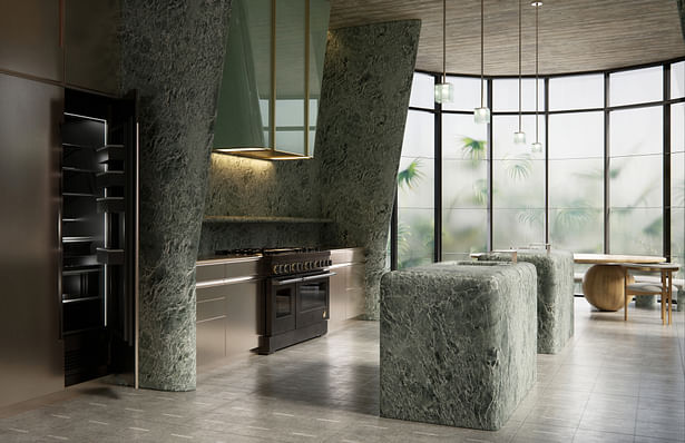3d visualization of luxury stone kitchen