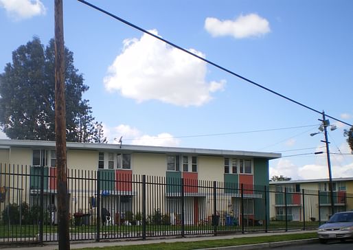 View of the San Fernando Gardens public housing complex in Los Angeles, built in 1949 before Article 34 was enacted. Image courtesy of Wikimedia user Cbl62. 