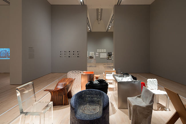 The Campaign for Art: Modern and Contemporary exhibition featuring a selection of chairs each of a single material; photo: © Iwan Baan, courtesy SFMOMA.
