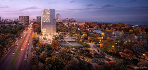 Rendering of the proposed Obama Presidential Center. Rendering: DBOX, image courtesy of Obama Foundation.