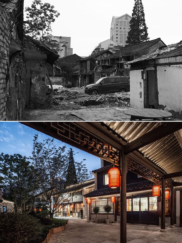 Comparison of before and after renovation of the north side courtyard