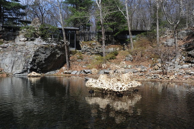 Two of the structures, 'Orbit and Planets,' on Manitoga's Quarry Pool. Credit: Don Pollard