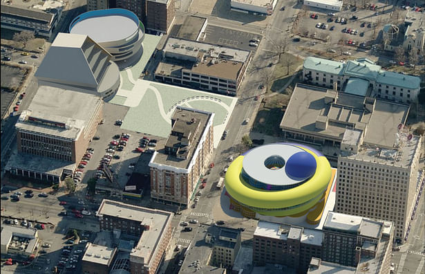 Louisville Children's Museum proposal aerial perspective.