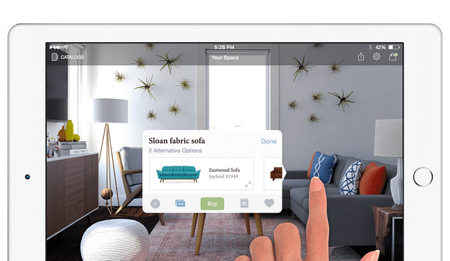 A screengrab from Modsy, an app that helps you imagine what your apartment might look like with new furniture. Credit: Modsy