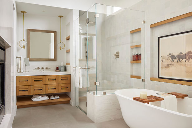 An upgraded bathroom in a two-bedroom suite at Carmel Valley Ranch. (photo by Noah Webb)