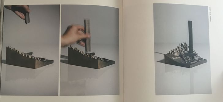 Blurred motion: The bronze site model spread from 'M.' Image: author.