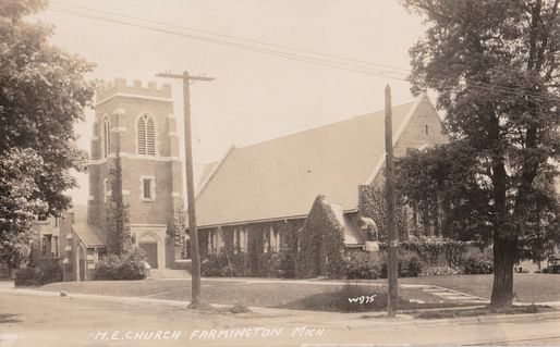 View of the Methodist Church designed by Butterfield and Butterfield in 1922. Photo courtesy of the Farmington Community Library.