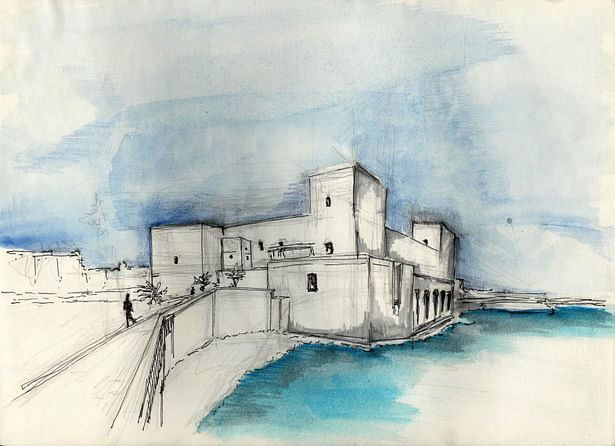 Trani fort , Trani Italy (water colour + ink)