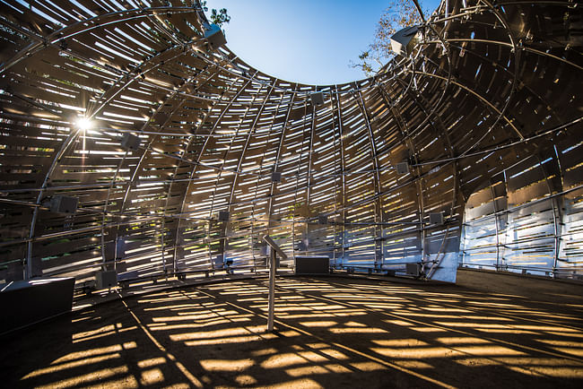 Orbit Pavilion installed at Huntington Gardens in Pasadena, California. Pavilion Design by Jason Klimoski, StudioKCA; Sound Composition by Shane Myrbeck. Photo courtesy NASA/JPL-Caltech