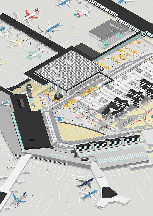 Amsterdam Airport Schiphol Terminal, site axo © KAAN Architecten