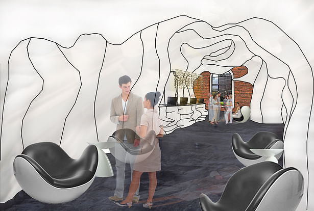 Rendering from other direction of museum lobby