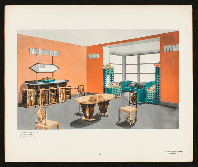 Pierre Chareau, Sketch for a dining room, 1924. From Jean Badovici, Intérieurs Français. Paris: Éditions Albert Morancé.