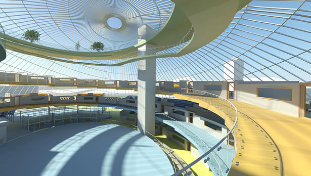 Campus International School proposal Atrium, Middle and High school spirals and interior Sky Garden.