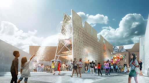 Rendering of CODA’s Party Wall, winning design of the 2013 Young Architects Program. The Museum of Modern Art and MoMAPS1. Image courtesy of CODA.