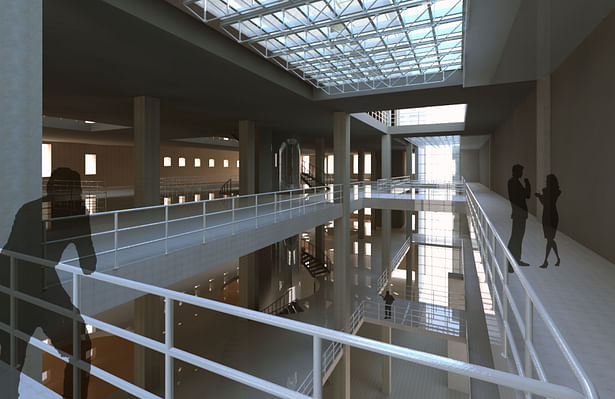 New three floor atrium space; mimicing existing building