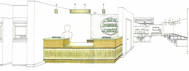 Constructed perspective drawing - reception, lobby