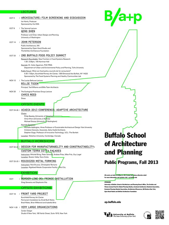 Poster for Fall '13 Public Programs at the University at Buffalo School of Architecture and Planning. Image courtesy of University at Buffalo.