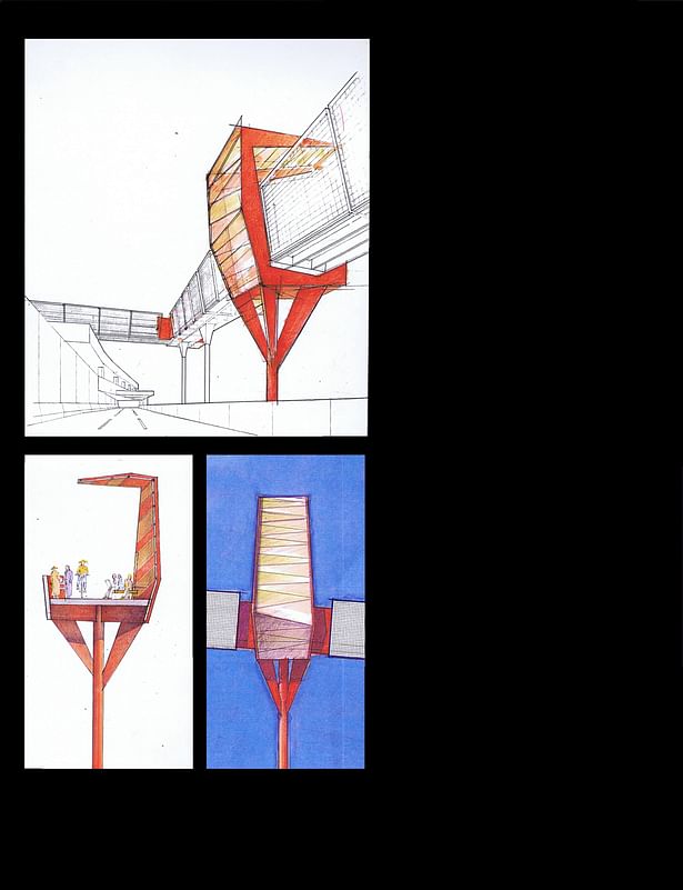 Viewing and sitting places, Perspective and Elevations