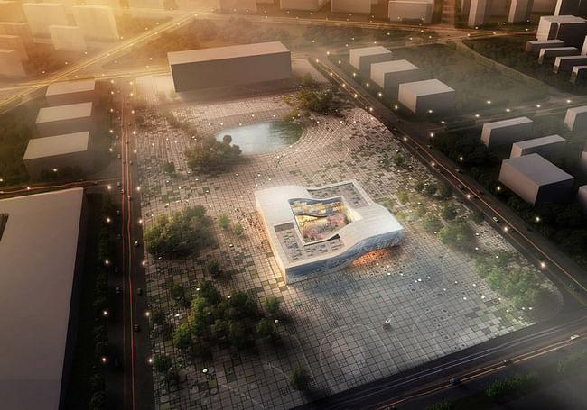 Aerial view of the proposed new DQZ Cultural Center in Daqiuzhuang, China (Image: HAO / Holm Architecture Office)