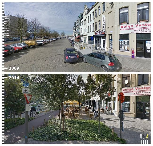 From cars to cafe: Google Street View of Amsterdamstraat, Antwerp, Belgium.