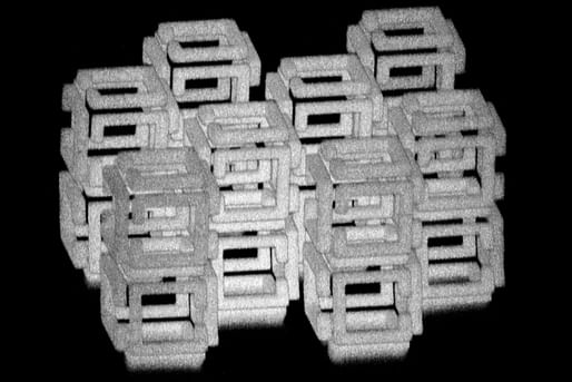 MIT engineers have devised a way to create 3-D nanoscale objects by patterning a larger structure with a laser and then shrinking it. This image shows a complex structure prior to shrinking. Image: Daniel Oran.