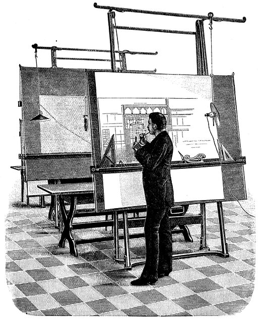 "Architect" by Anonymous (or is he an "Intern Architect?"). From an 1893 technical journal, now in the public domain. Scanned in 600 dpi by Lars Aronsson, 2005. Image via Wikipedia.