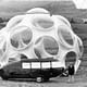 1980 - Buckminster Fuller with Fly's Eye dome and Dymaxion Car in Snowmass Colorado