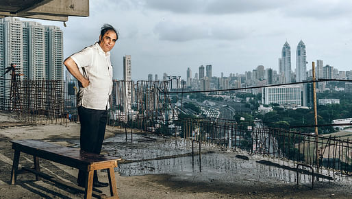 Hafeez Contractor high above Mumbai in a current project, the Minerva, with his Imperial Towers in the distance to the right. (Credit: Mahesh Shantaram for The New York Times)