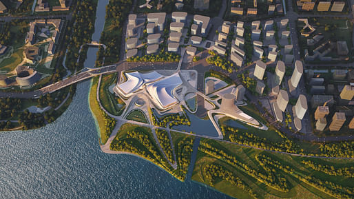 Zhejiang Shaoxing Shangyu District Cao’e River Culture and Art Centre. Rendering: Atchain, image courtesy ZHA.