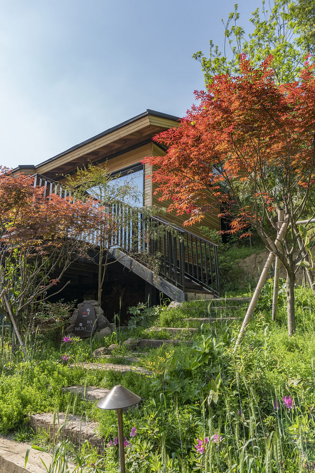 stairs leading to guest room in hilly