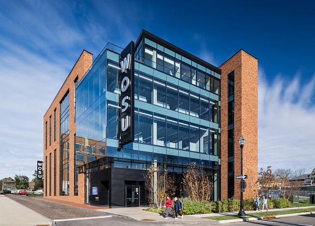 WOSU Public Media Headquarters design responds to the Ohio State University's 15th & High development and reflects WOSU's commitment to community engagement.