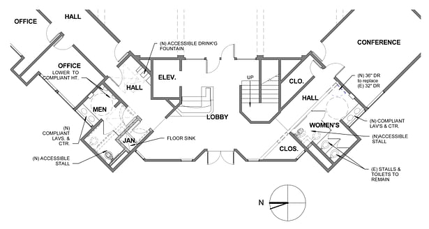 Lobby and restroom floor plan of the Library. 