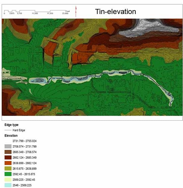 This is a plan view of the different elevations showing how much the slope changes every five contours. This is good for showing just how deep my contours are in comparison to the surrounding area.