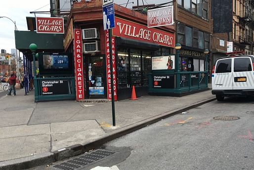 Location of the triangle, outside the Village Cigars shop and the Christopher Street station of the New York City Subway.