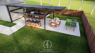 3d rendering of Backyard pargola design