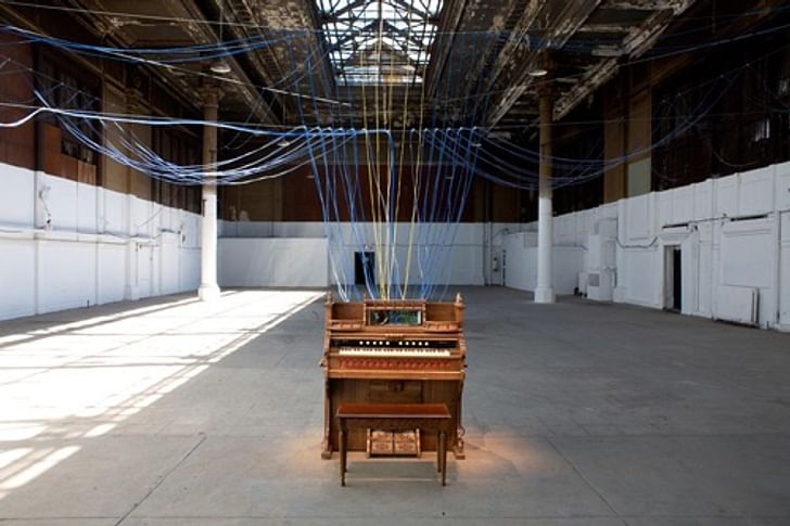Installation view, 'Playing the Building', Battery Maritime Building, New York, NY, 2008. Image via davidbyrne.com.